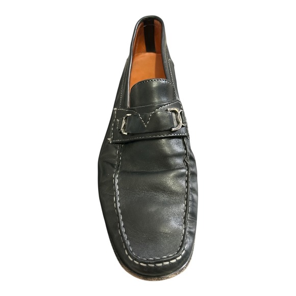 Santoni Mens Black Leather Bit Loafers Contrast Stitch Italy 42080 10.5 D main image 11